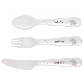 Personalised First Cutlery Set with Elephant Design