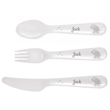 Personalised First Cutlery Set with Elephant Design