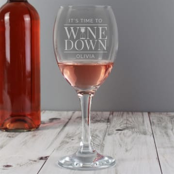 Personalised Time to Wine Down Glass
