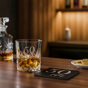 50th Birthday Whisky Glass and Coaster