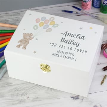 Teddy & Balloons Personalised Keepsake Box