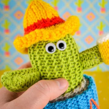 Hand Knitted Cactus Holding Beer