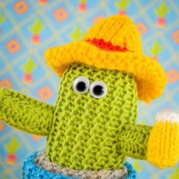 Hand Knitted Cactus Holding Beer