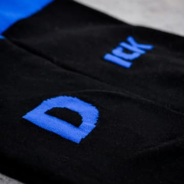 Black D-ICK Socks with Blue Trim