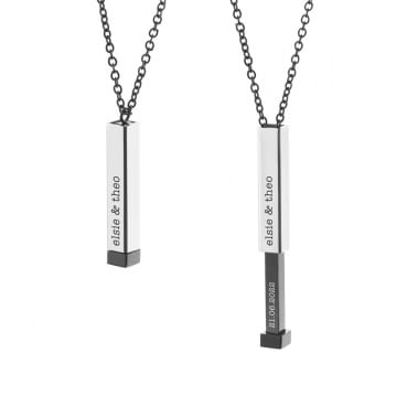 Personalised Men's Black & Silver Hidden Message Chain Necklace