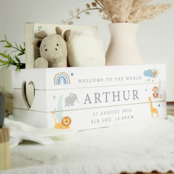 Personalised Safari Animal Children's White Wooden Crate