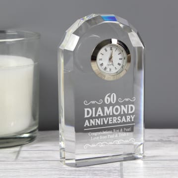 Engraved Diamond Wedding Anniversary Mantel Clock
