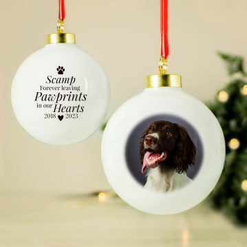 Personalised Paw Print Pet Memorial Photo Bauble