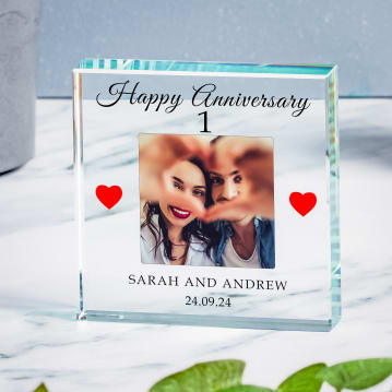 Personalised 1st Wedding Anniversary Photo Upload Glass Token