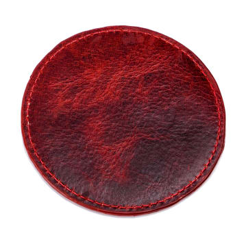 Cricket Red Buffalo Leather Coaster