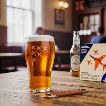 RAF Red Arrows Etched Pint Glass & Bottle Opener Set