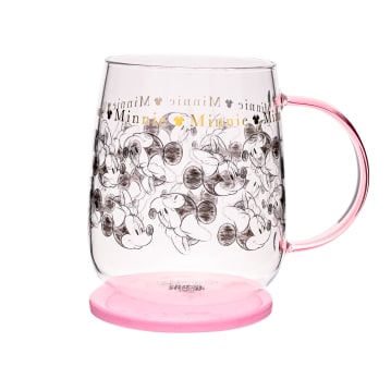 Disney Classic Collectable Minnie Mouse Glass Mug With Lid