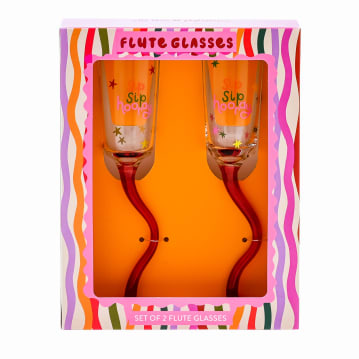 Raspberry Blossom Set of 2 Wavy Stem Flute Glasses