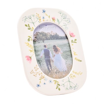 Love Story Oval Ceramic Floral Photo Frame