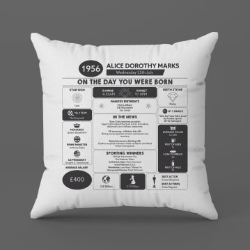 Personalised The Day You Were Born - 70th Birthday Cushion