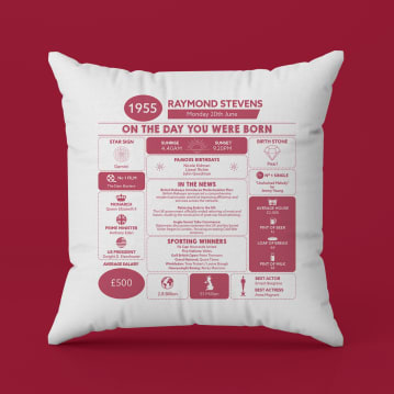 Personalised The Day You Were Born Birthday Cushion