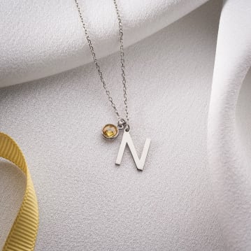 Initial and Birthstone Necklace