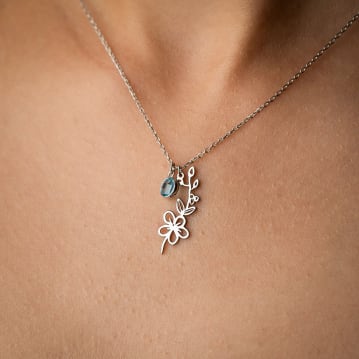 Birth Flower Necklace with Birthstone