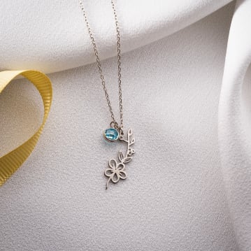 Birth Flower Necklace with Birthstone
