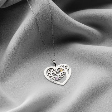 Personalised Heart-Shaped Family Tree Necklace with Birthstone
