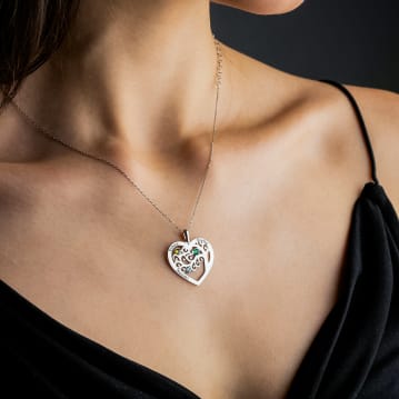 Personalised Heart-Shaped Family Tree Necklace with Birthstone