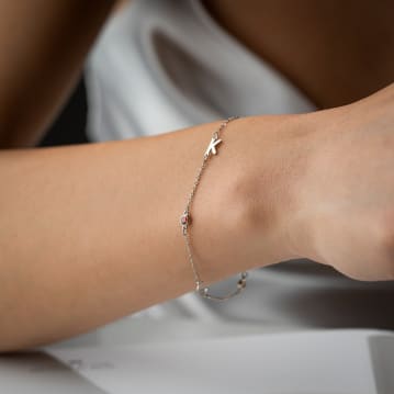 Personalised Birthstone Bracelet with Initial Charms