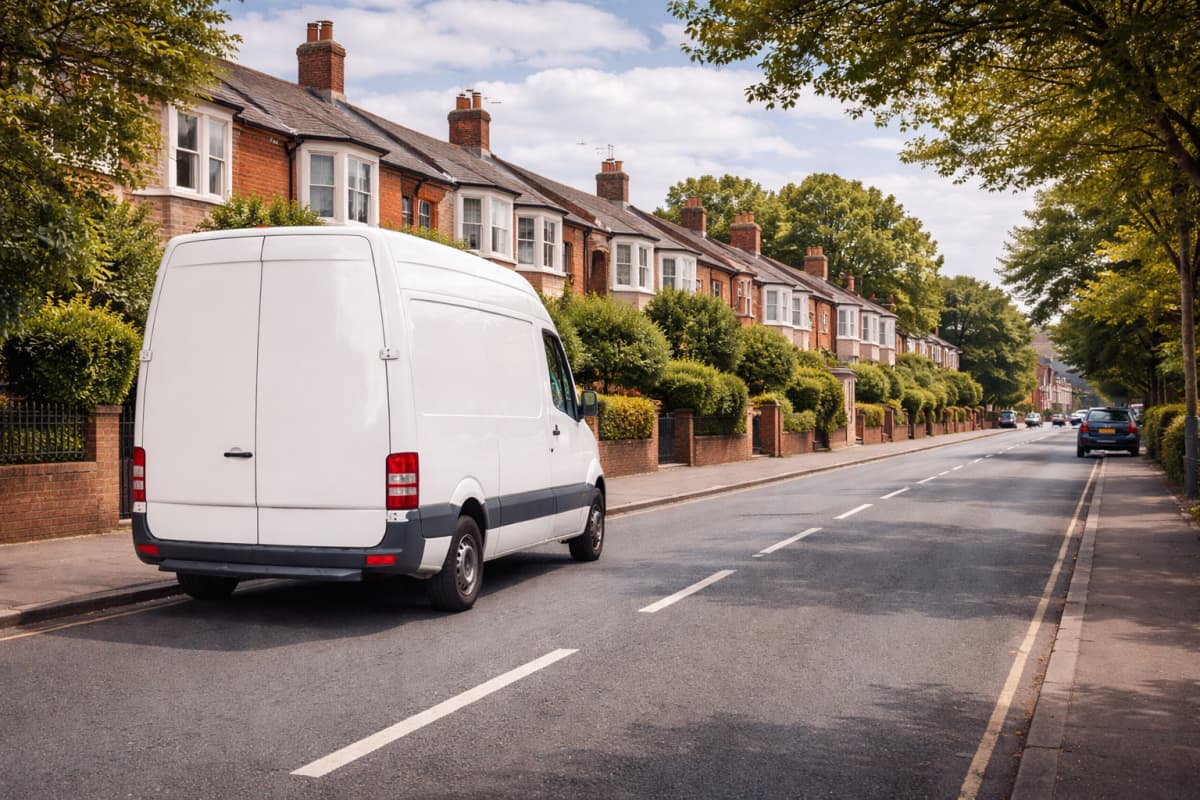 Removal van with boxes and protected furniture ready for transport