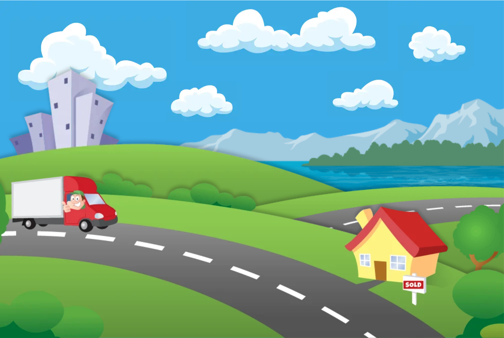 Removal van driving to house