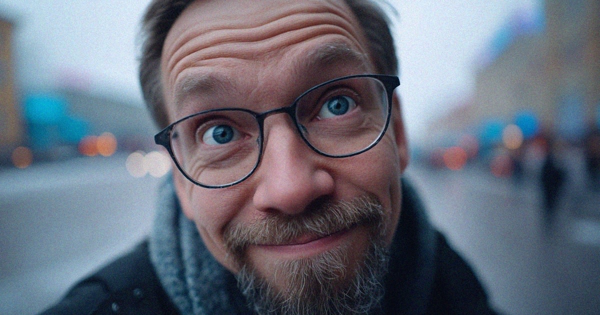 Mies ilmeilee ulkona.