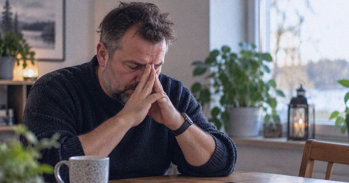 Suutuksissa ollut mies pysähtyy rauhoittamaan reaktiotaan.
