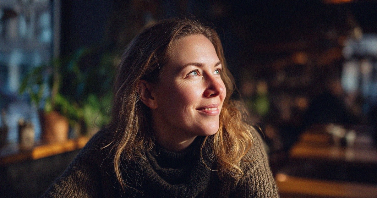 Nainen hymyilee.