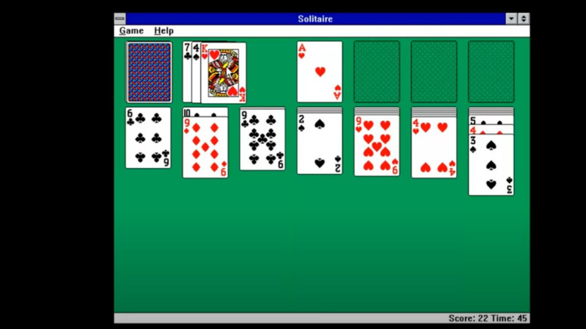 Tältä pasianssi näytti legendaarisessa Windows 3.1:ssä