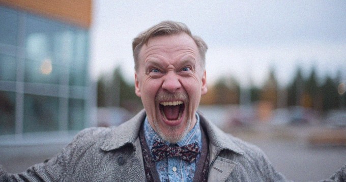 Kolme aikuista keskustelee kahvilassa, ja yksi suhtautuu muihin vähättelevästi