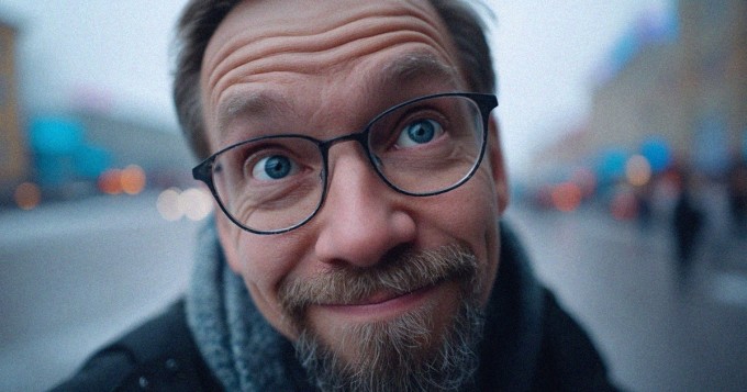 Mies ilmeilee ulkona.