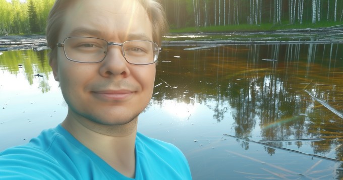 Mies ylpeänä kaikesta huolimatta.