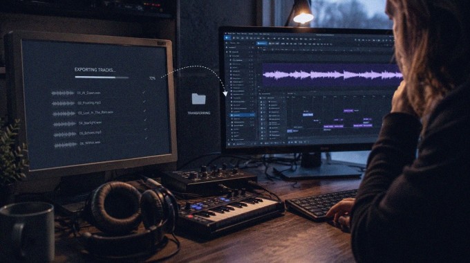 Muusikko siirtää äänitiedostoja sulkeutuneelta musiikkialustalta uuteen palveluun.