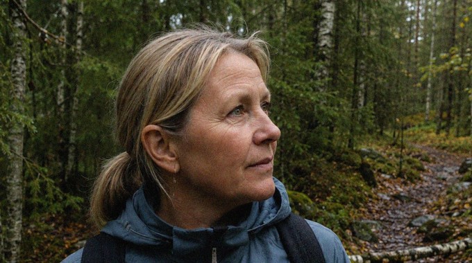 Nainen metsässä.