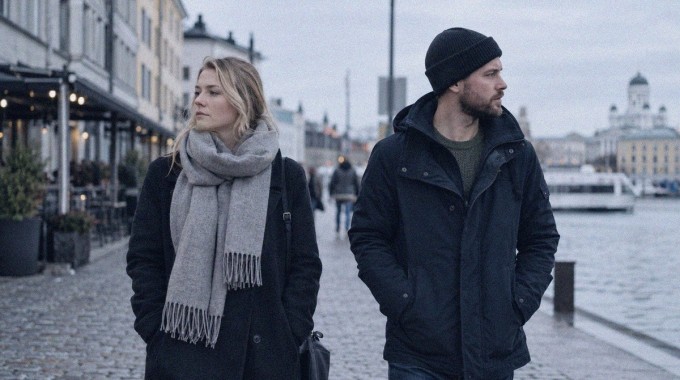 Etääntynyt pariskunta ulkona.