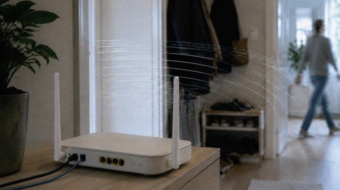 Wi-Fi-reititin havaitsee käytävällä liikkuvan ihmisen radiosignaalin muutoksista