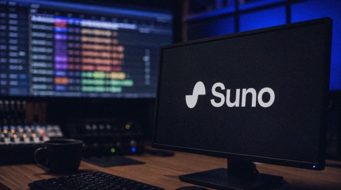 Suno-logo tietokoneella.