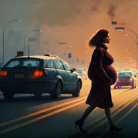 Nainen raskaana liikenteessä