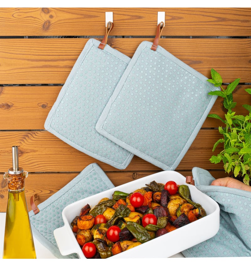 CHEF - pannenlap met pocket - 20x20cm - 8st - SIL.DOTS DOVE - sfeerfoto CHEF02103 img