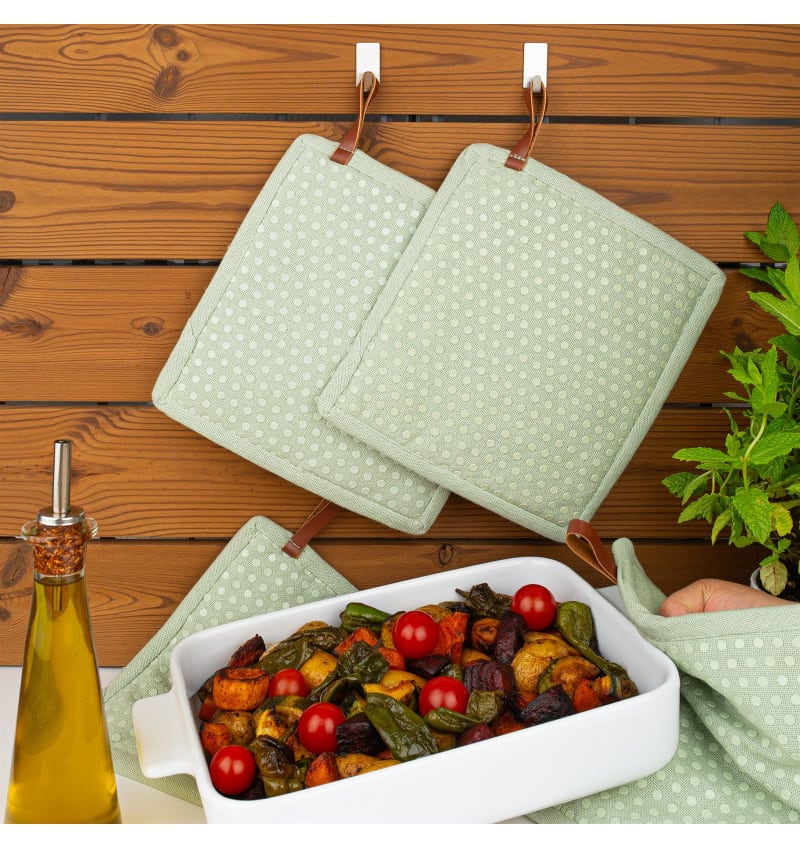 CHEF - pannenlap met pocket - 20x20cm - 8st - SIL.DOTS CELADON - sfeerfoto CHEF02105 img