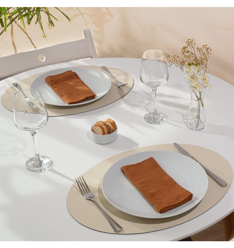 PLACEMAT - RECYC LEDER - 33x45cm ovaal - 12st - COOKIE - sfeerfoto PLM7101 img