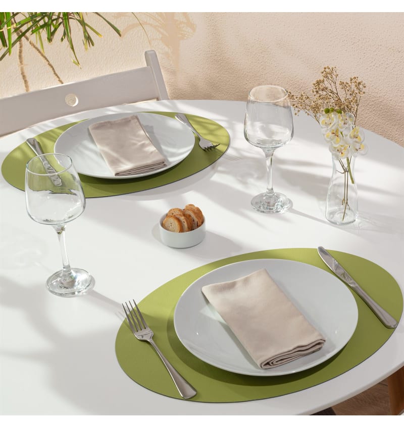 PLACEMAT - RECYC LEDER - 33x45cm ovaal - 12st - THYME - sfeerfoto PLM7106 img