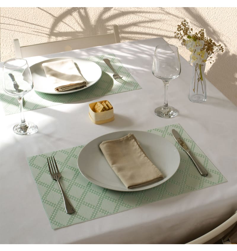 PLACEMAT - PVC WOVEN - 30x45cm - 12st - RHOMBI MINT - sfeerfoto PLM9811 img