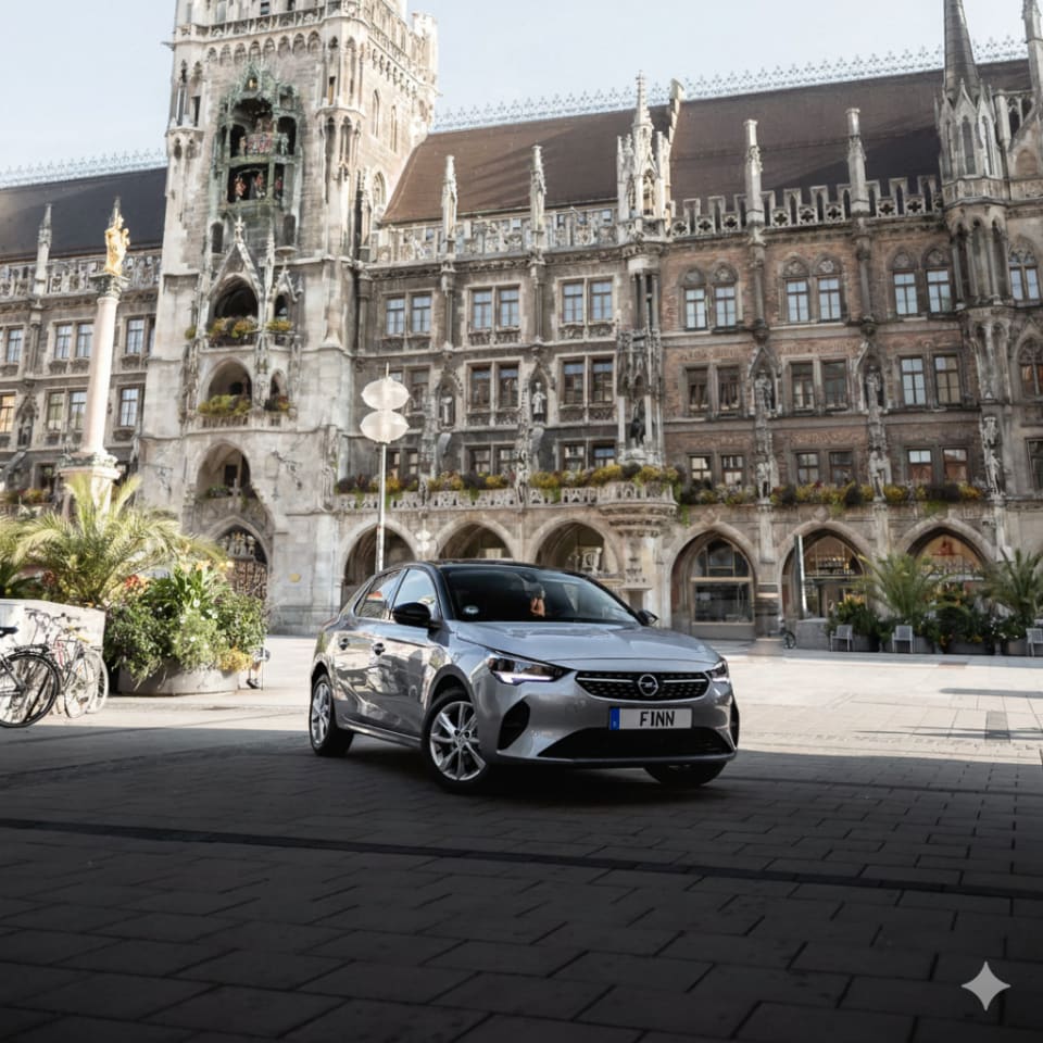Ein Opel Corsa steht am Marienplatz in München.