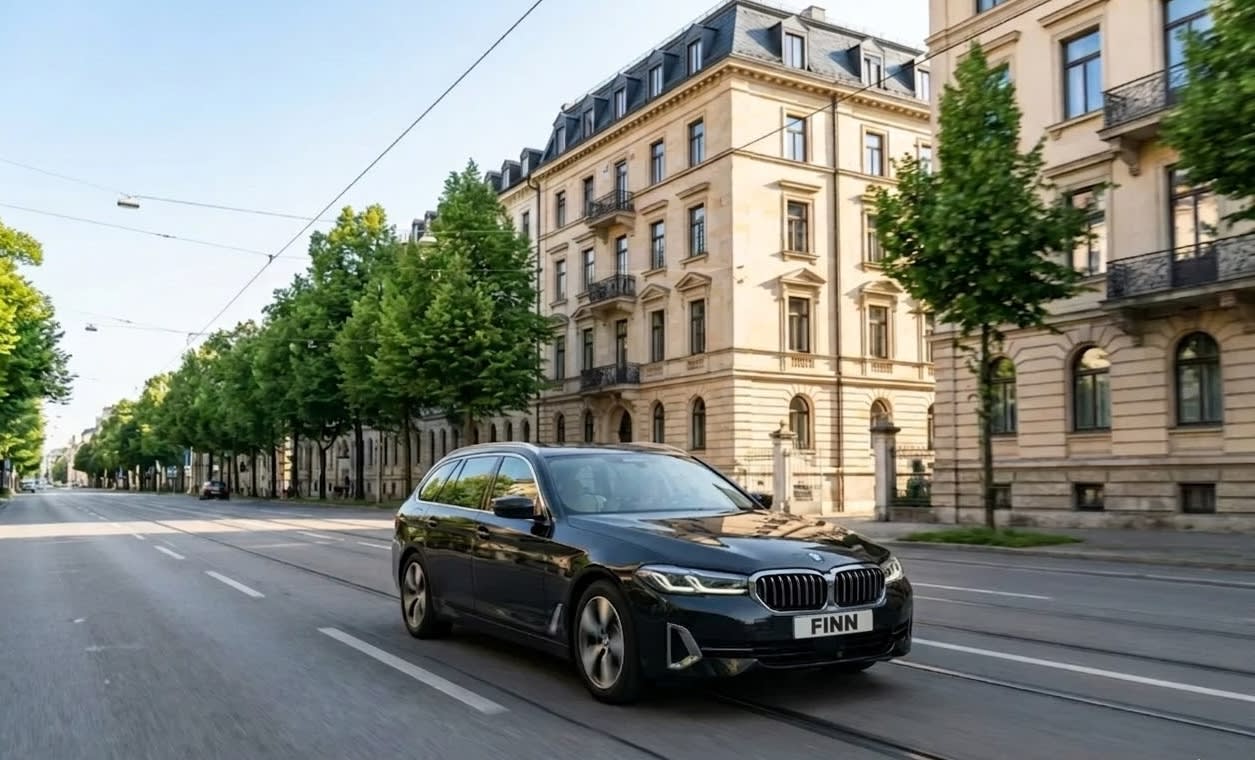 Ein Paar sitzt in einem Auto von FINN und lacht.