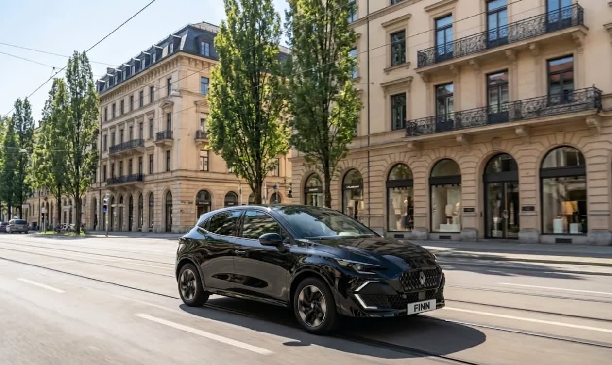 Ein Paar sitzt in einem Renault von FINN und lacht.