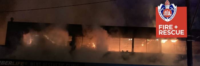 An image relating to the news item Multiple Shops Severely Damaged by Fire 